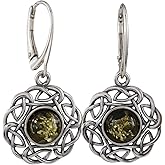 Sterling Silver and Baltic Green Amber French Leverback Earrings "Enat"