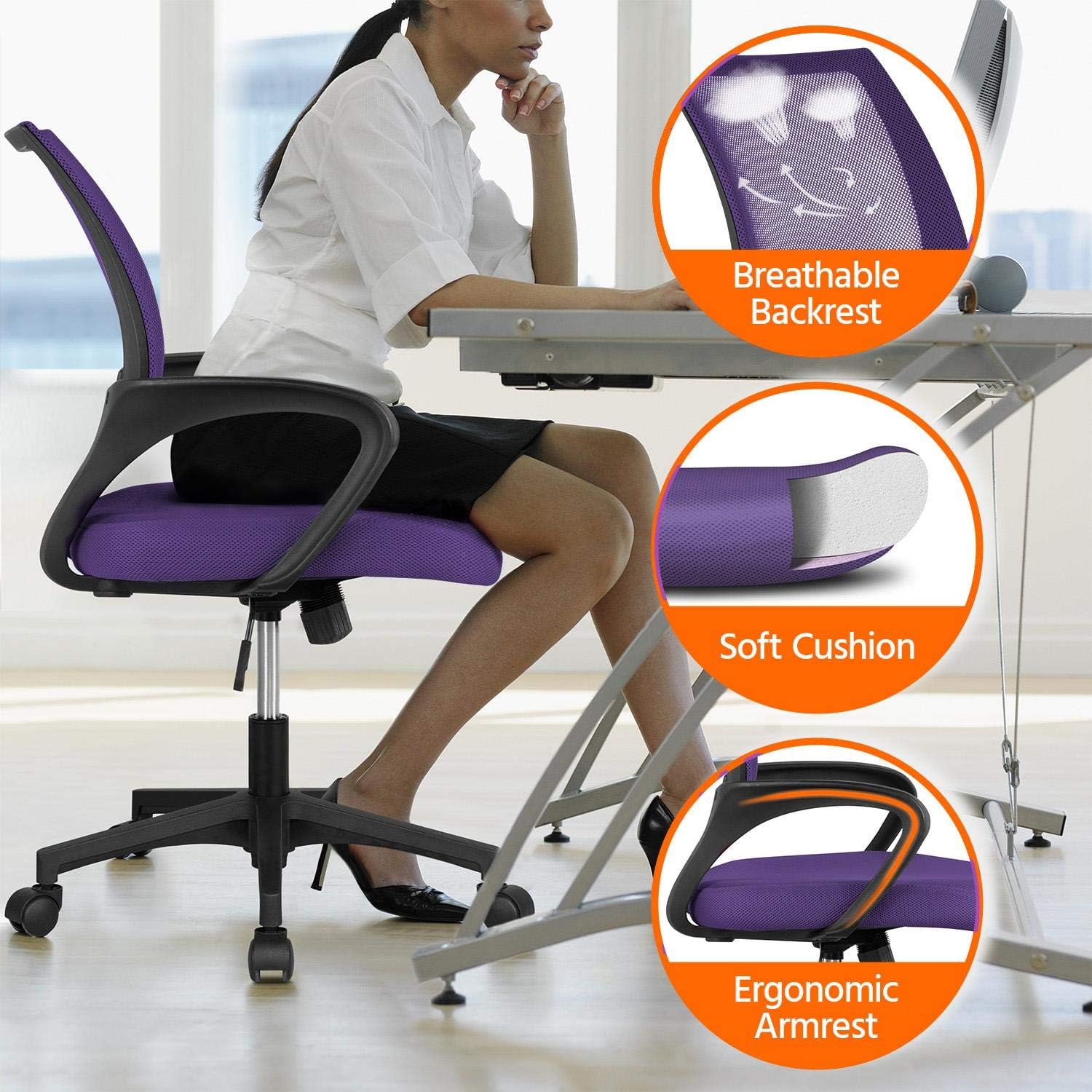 YAHEETECH Ergonomic Mesh Office Desk Chair, Adjustable Executive Chair with Swivel & Lumbar Support for Conference and Home Purple: Furniture & Decor
