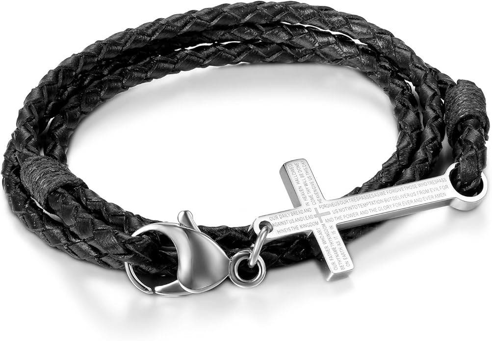 JewelryWe Unique Stainless Steel English Bible Lords Prayer Cross jewelrywe-unique-stainless-steel-english-bible-lords-prayer-cross