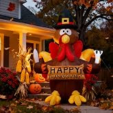 WOGOON Inflatables Outdoor Decoration,5FT Thanksgiving Inflatable Turkey, Outdoor Blow Up Yard Decor with LED Lights for Lawn,Garden,Holiday,Party