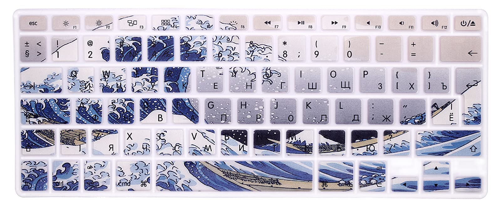 MMDW EU/UK Russian Language Keyboard Cover for Macbook Pro 13 Inch,15 Inch(with or without Retina Display,2015 or Older Version)for Macbook Old Air 13 Inch European/ISO Version Silicone Skin-Sea Wave