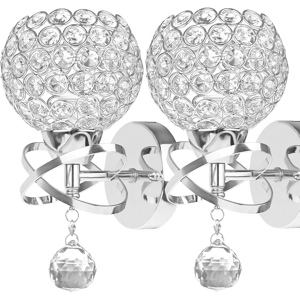 ALLOMN Modern Style Wall Lamp, Crystal Pendant Wall Lamps Bedroom Aisle Living Room Walls Lamp Holder E14 Socket (Bulb Not Included) (No Pull Switch, 2 Pack)