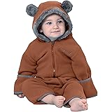 Snonook Fleece Baby Bunting Hooded Romper Bodysuit with Fold-Over Mitten and Footed Cuffs