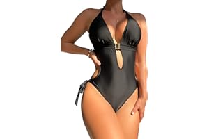Eomenie One Piece Swimsuits for Women Cutout Tie Back and Side Monokini Halter Bathing Suits Plunge Slimming Swimwear