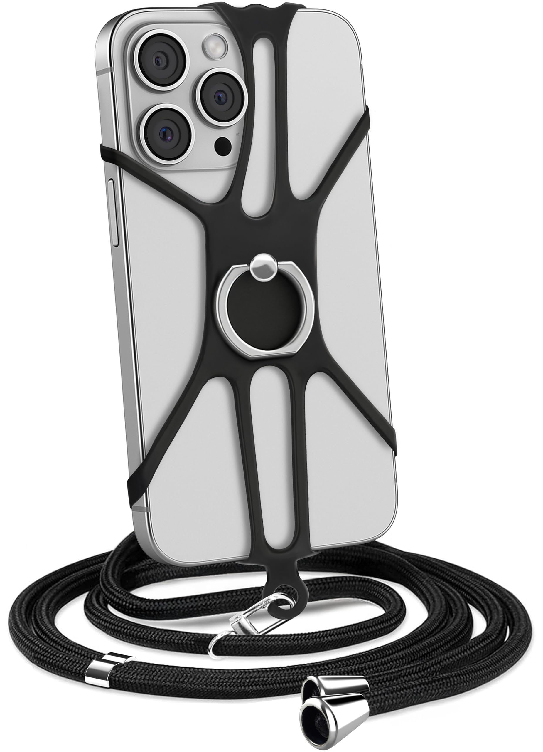 MyGadget Lanyard Phone Case for Smartphone of up to 7.1 inches - Crossbody Cover with Adjustable Neck Cord - Cellphone Carrier with Necklace in Black