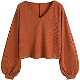 SOLY HUX Women's Ribbed Knit Long Sleeve T Shirts V Neck Tee Pullover Tops Fall Clothes
