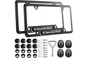 DEWEST 2PCS License Plate Frames for Mercedes Benz, Carbon Fiber Printing License Plate Holder Bracket, Aluminum Alloy Weather Proof License Plate Covers with Screw Caps Cover Set Car Accessories