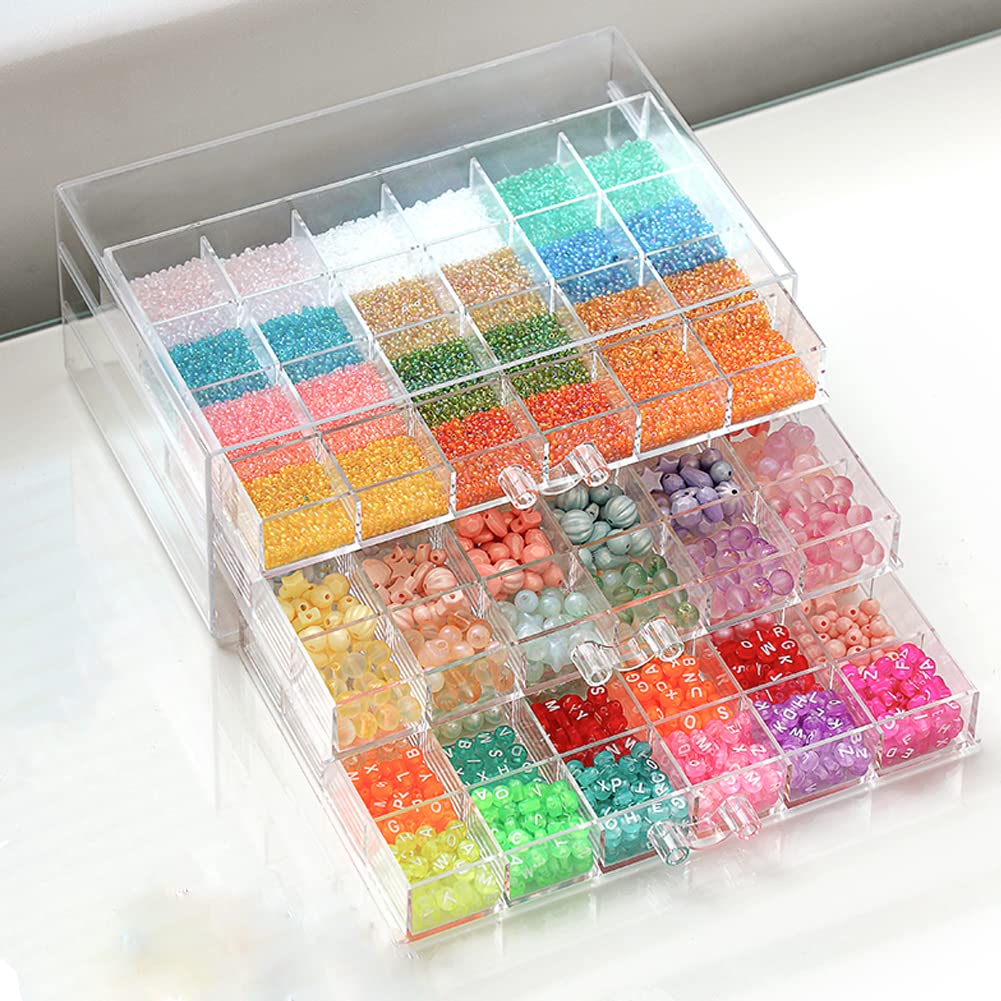Compartment Storage Box 72 Grids Acrylic Organizer Box with 3 Drawers Storage Containers Transparent Organizer for Crafts Art Supply Painting Nail Tip Bead Earring Ring (Clear)