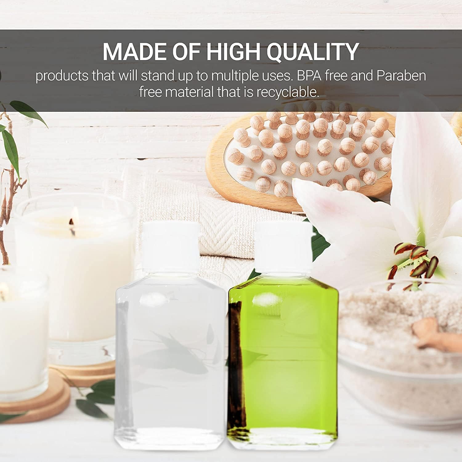 60pcs 2oz Clear Empty Travel PET Plastic Bottles with Flip Top Caps,Refillable Top Bottles, No BPA/No Parabens: Health & Personal Care