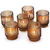 Kate Aspen Vintage Glass Tealight &amp; Amber Votive Candle Holders (Set of 6) Rustic Fluted Candle Holder Set, Boho Home Decor, Wedding Table Centerpieces, Farmhouse Kitchen Table Decor