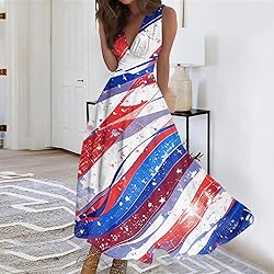 CHRATLHI Red White and Blue Dress for Women Flowy