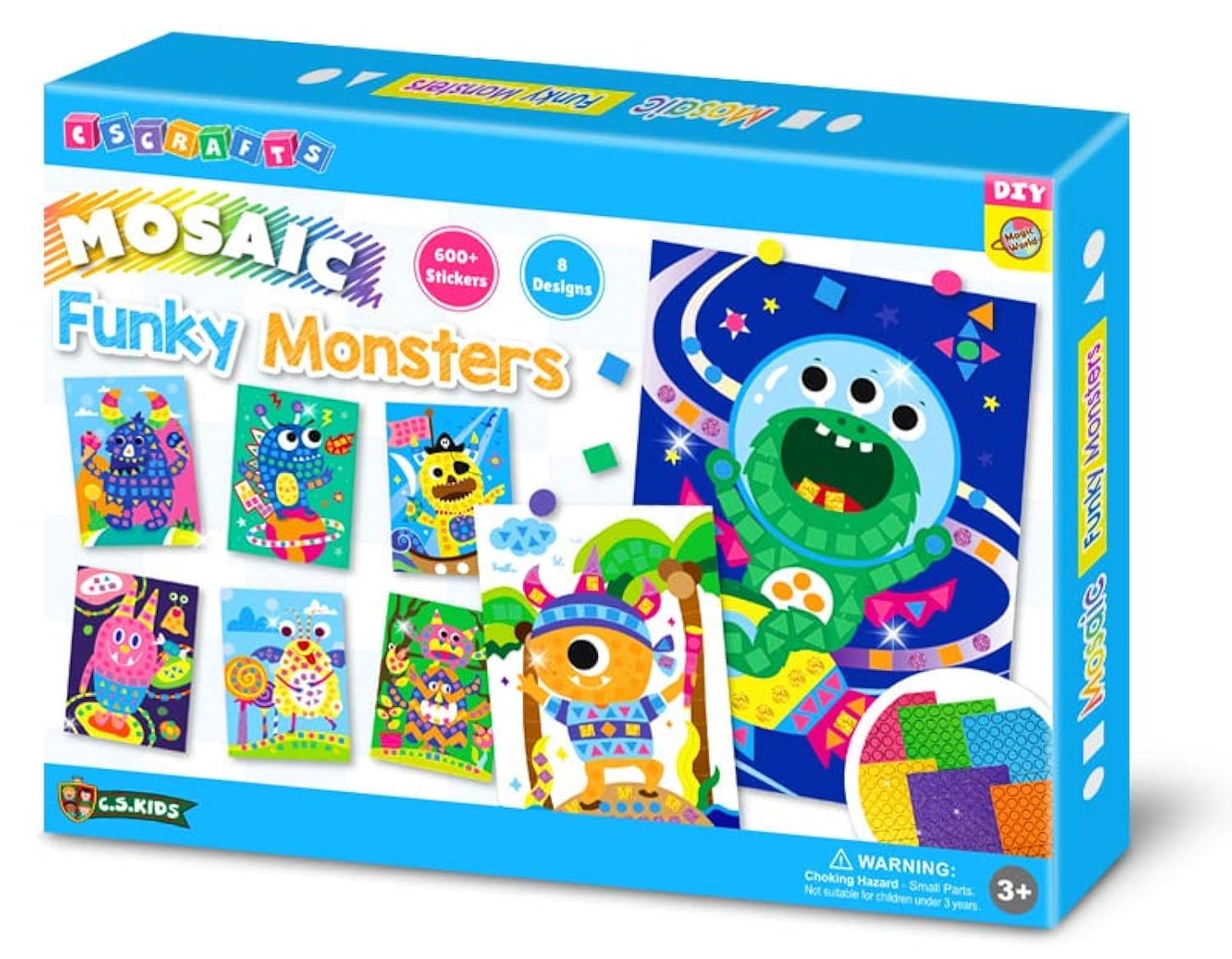 C.S. Kids Magic World Mosaic - Funky Monsters |Crafts Gifts | Educational Glitter Mosaic, Multi-Colour