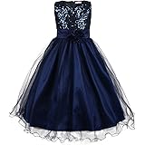 JerrisApparel New Long Sequined Mesh Flower Little Girls Tulle Prom Party Dress