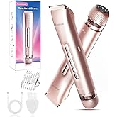 Bikini Trimmer for Women 2 in 1, Dual Head Womens Electric Shaver, Electric Razors for Pubic Hair, IPX7 Waterproof Rechargeable Facial Hair Removal for Shaving Underarm Leg Arm Body Face, Rose Gold