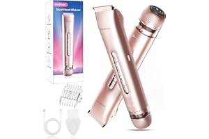 AEDICCE Bikini Trimmer for Women 2 in 1, Dual Head Womens Electric Shaver, Electric Razors for Pubic Hair, IPX7 Waterproof Rechargeable Facial Hair Removal for Shaving Underarm Leg Arm Body Face, Rose Gold