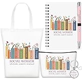 Watersay 5 Pcs Social Worker Appreciation Gifts, Cosmetic Bag, Canvas Bag, Coil Notebook, Ballpoint Pen and Keychain for Women Office School Graduation Advocate Coworker Christmas Anniversaries Gift