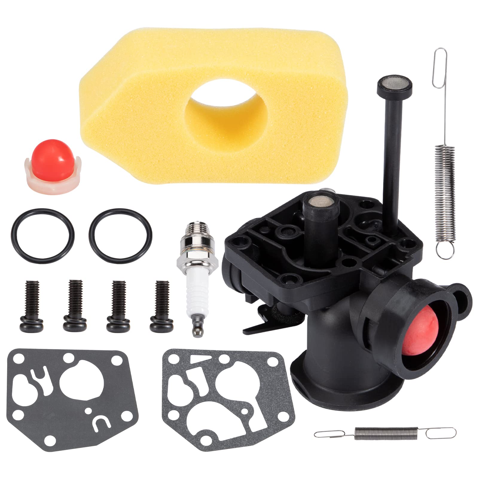 FanPaYY Lawnmower Carburetor Kit for Briggs & Stratton with Air Filter Screws Regulator Spring Membrane Fuel Pump Spark Plug # 499809 498809A 494406