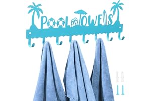 Capoda Pool Towel Rack Metal Towel Hooks Wall Mounted Towel Holder Beach Towel Hook Rack Summer Pool Towel Holder with 8 Hooks for Storage Bath Towel, Robe Swimsuit, Coat, Bags, Phone, Keys (Blue)