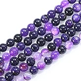 6mm Natural Gemstone Round Purple Stripe Agate Loose Beads for Jewelry Making Bracelets Necklace Earrings Art Craft (60-62pcs/strand)