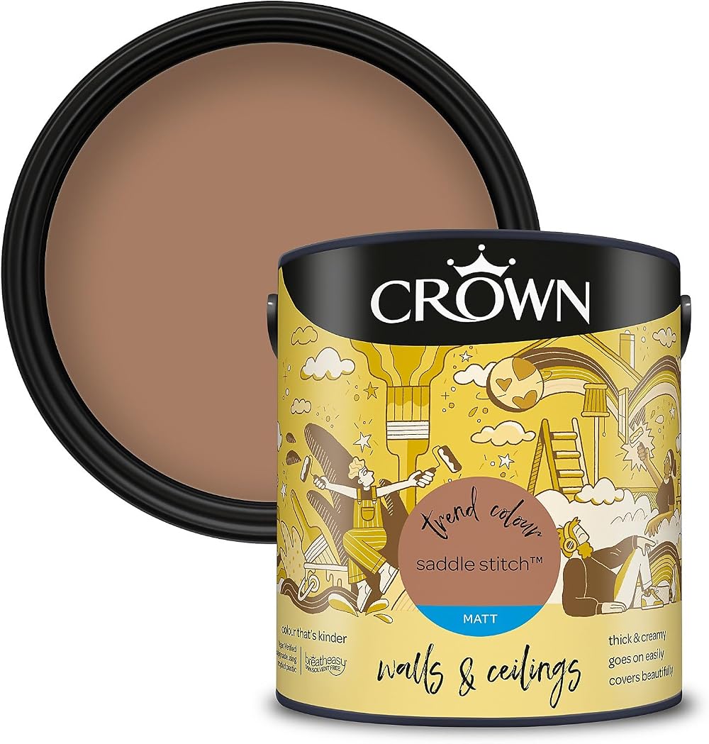 Crown 2.5L Breatheasy Matt Emulsion Paint for Walls Ceilings Saddle Stitch