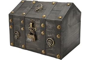 Wooden Treasure Chest Box, Hand Crafted Vintage Decorative Storage Chest Box with Mini Metal Lock, Handcrafted Decorative Box