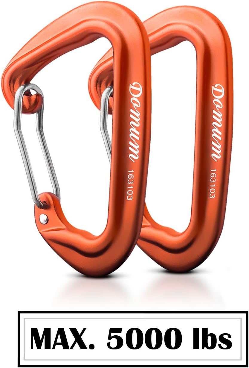 24KN Super Lightweight Hammock Carabiner Clips Hold Max. 5000lbs - Designed for Swing Chair, Camp, Backpack, Hiking/Jungle/Brazilian/Mexican Hammock - 1.23oz, 3.54in Length (Orange,2pcs)