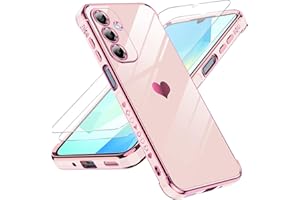 LeYi for Galaxy A16-5G Phone Case: Tempered Glass Screen Protector [2 Pcs]+ Full Camera Lens Protection,Love Heart Plating Luxury Shockproof Phone Case para Samsung A 16 5G Cute Present for Mom,Pink