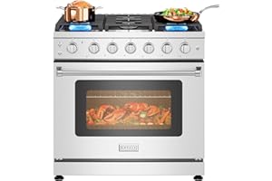 Empava 36 Inch Gas Range with 6.0 Cu. Ft. True Convection, 18,000 BTU Power Searing, 6 Sealed Burners, Convertible NG/LP, Stainless Steel Stove with Oven, CSA Certified