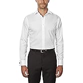 Calvin Klein Men's Non Iron Regular Fit Herringbone French Cuff Dress Shirt, White, 16.5" Neck 34"-35" Sleeve