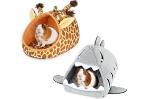 YUEPET Guinea Pig Bed 2 Pack, Washable Guinea Pig Cage Accessories Small Animal Bed Hideout for Guinea Pigs Chinchillas Hamsters Hedgehogs (Shark and Giraffe)