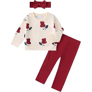 SODLON Toddler Baby Girl Clothes Fall Winter Sweatshirt Pants Outfit 6M-4T | Infant Girl 3-Piece Sets, Long Sleeve Pullover P