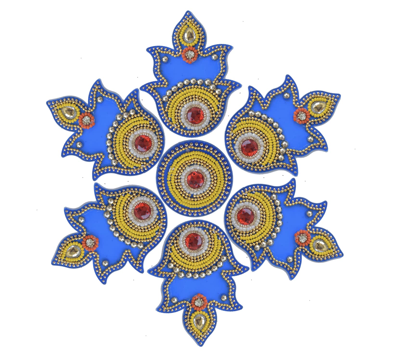 Floor Rangoli Home decoration for festival Diwali Acrylic Traditional handmade Interior Decoration Wall Decoration sticker Wedding Décor Party Gift gifting Small Rangoli Size: 7" (Blue Diya Design)