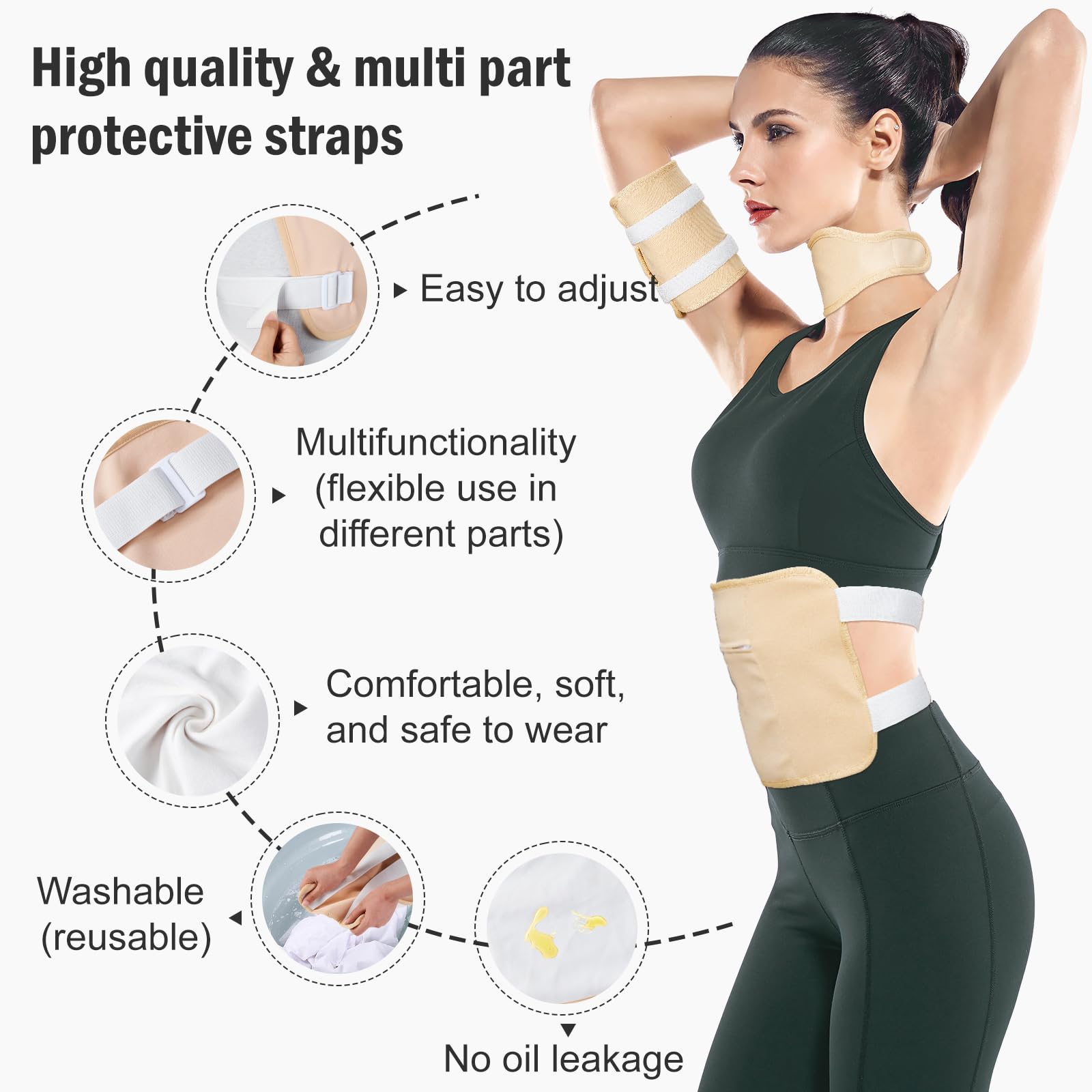8PCS Castor Oil Packs Wrap Organic cotton- Castor Oil Packs for Abdomen-Breast-Neck-knee-Feet-Arm, Reusable Adjustable Elastic Strap Compress Packs for Entire Body
