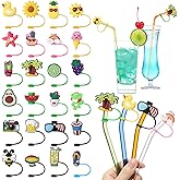 Irenare 24 Pcs Straw Covers Caps Reusable Silicone Toppers Tips Lids Splash Proof Plugs for 6-8 mm Straws Summer Beach Party Favors Home Kitchen Accessories(Vivid Style)