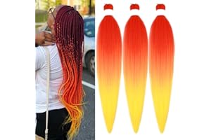 Gozill Red Orange Yellow Ombre Braiding Hair Pre Stretched Kanekalon Braiding Hair Box Braids Human Hair 26 Inch