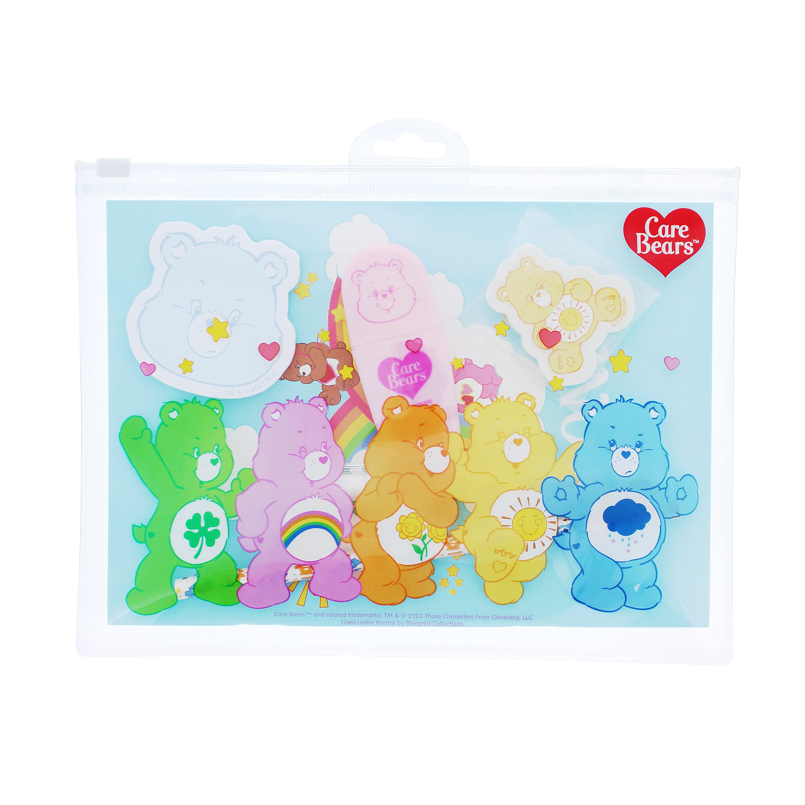 Care Bears Super Stationery Set | A5 Exercise Book, Shaped Sticky Notes, Pencil, Ballpen, Eraser & Highlighter | Care Bears Gifts | Stationery Set for Kids