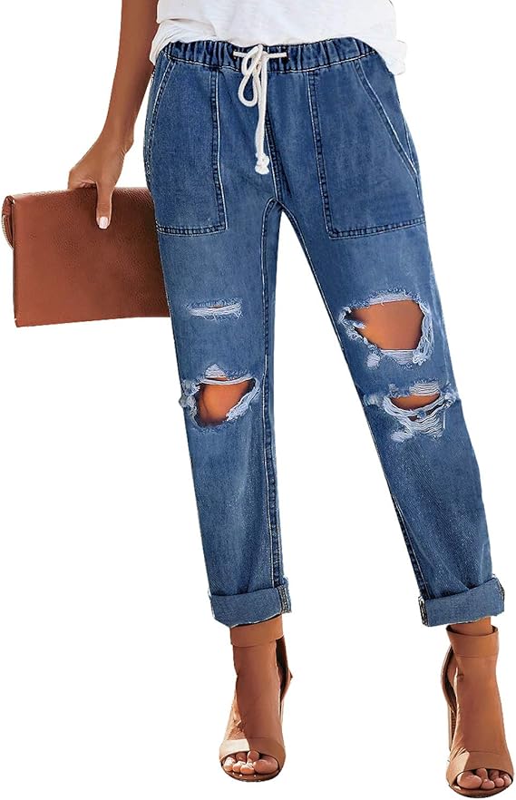 ladies ripped boyfriend jeans