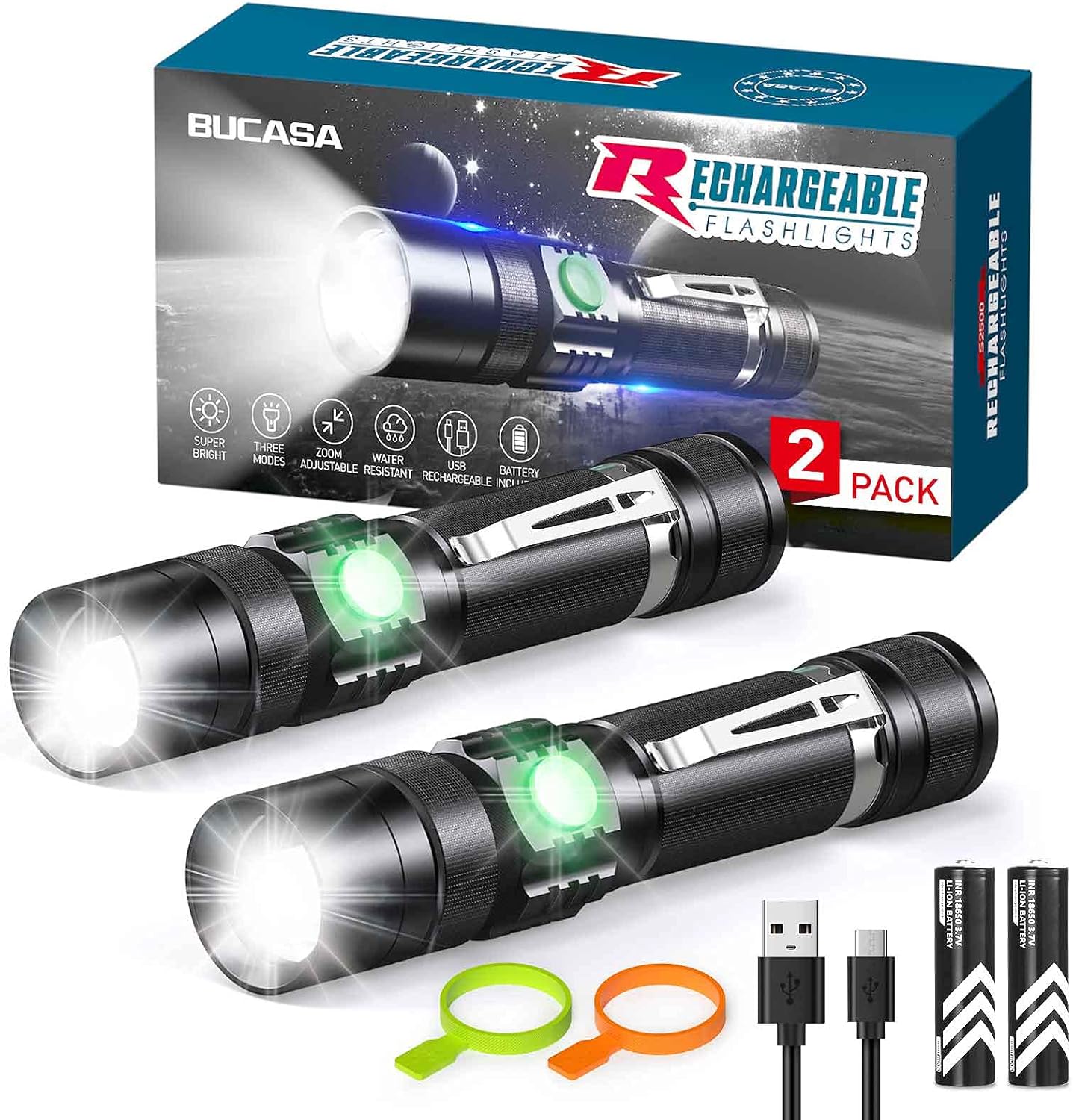 Rechargeable Flashlights S2500 (Battery Included), BUCASA Super Bright