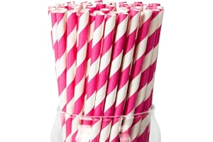 PakTalk [100 Pack] Pink Straws, Pink Paper Straws for Drinking, Pink Straws Disposable and Biodegradable for Birthdays, Weddings, Baby Showers (0.24" x 7.75", Pink)