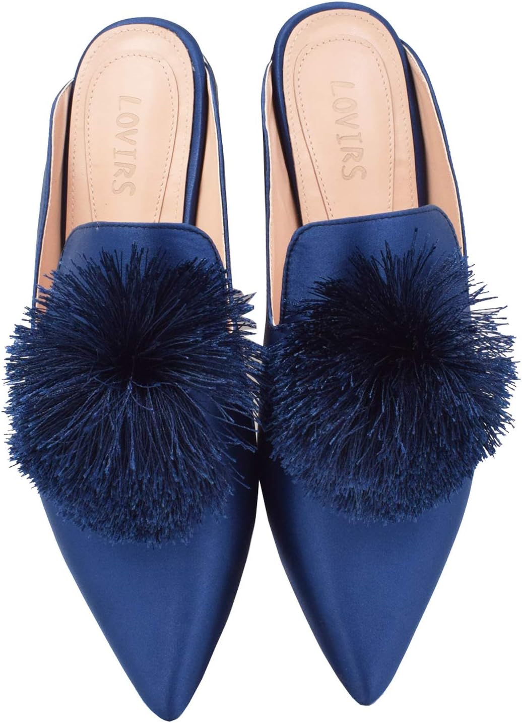 LOVIRS Women's Backless Comfort Slip On Loafers Flats Cute Pom Pom Mule Slippers Casual Shoes