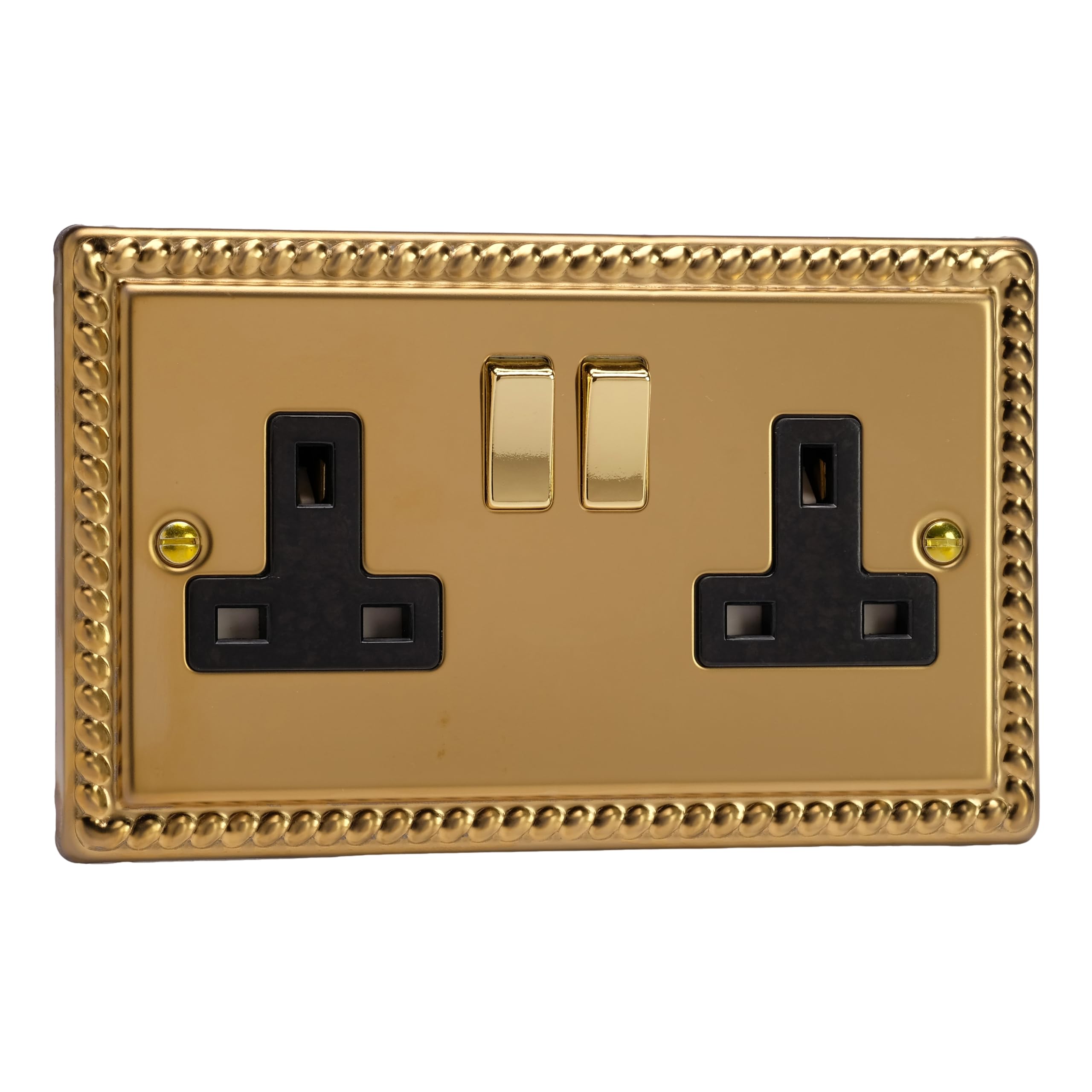 Varilight - 2 Gang 13 Amp Double Switched Socket Georgian Brass - XG5DB