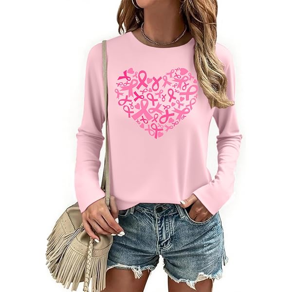 Back The Pink Ribbon American Flag Breast Cancer Awareness Long Sleeve T- Shirt | UK