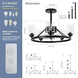 KINGTORO 24" Chandelier Ceiling Fans with Lights