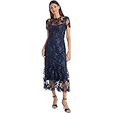 Maggy London Womens Floral Embroidered Midi Dress for Women, High Neck Summer Cocktail & Wedding Guest Dress