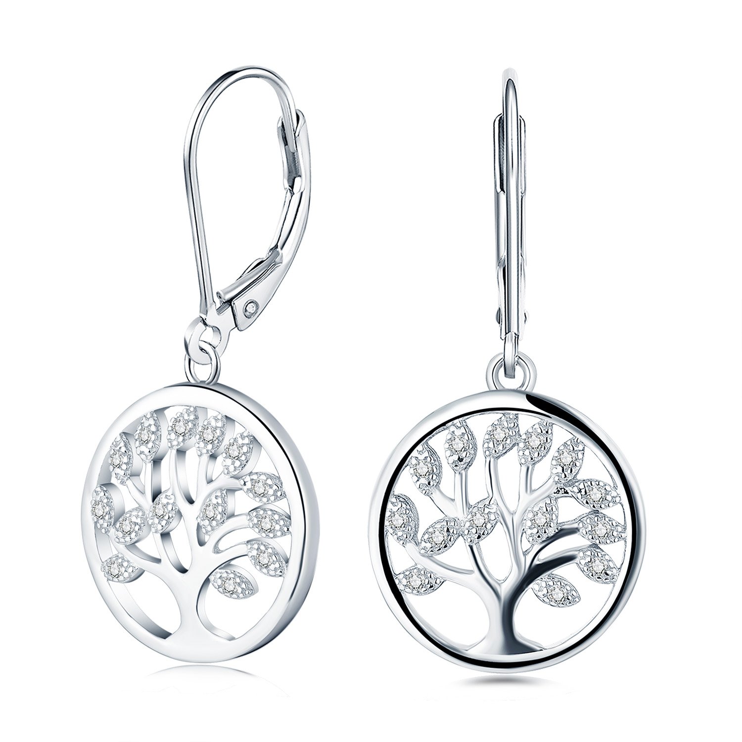 JO WISDOM Women Earrings,925 Sterling Silver April Birthstone Family Tree of Life Drop & Dangle Earrings — image 1