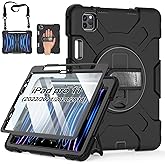 Case for iPad Pro 11 Inch (2022/2021/ 2020/2018): Silicone Cover for iPad 11 (4th/ 3rd/ 2nd/ 1st) Generation with Screen Protector- Stand- Handle- Shoulder Strap- Pencil Holder- Black