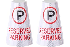 BATTIFE 2 Pack " Reserved Parking " Bright Reflective Collars Sleeve, Cone Message Stickers for Traffic Safety Cones, 360° High Visible Signs for Driveway Road Outdoor Use