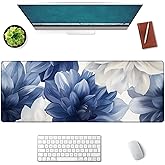 Mounidso Blue Floral Large Mouse Pad, Gaming Mouse Pad, Non-Slip Rubber Base, Office Accessories, Desk Mat, Flower MousePads for School, Work, Home Decor Gifts 31.5" x 11.8"