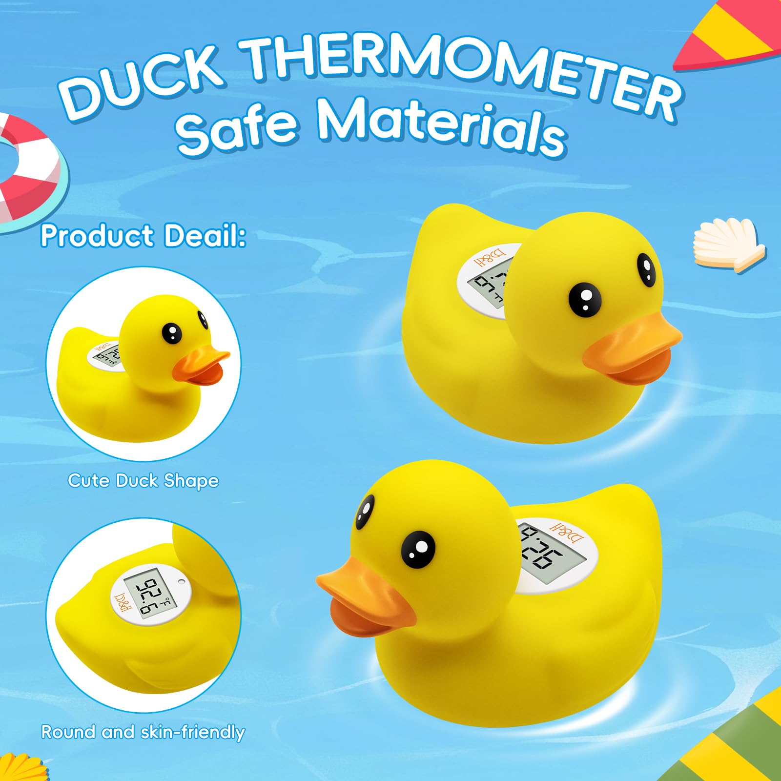 B&H Duck Baby Bath Thermometer, Digtal Newborn Tub Thermometer for Accurately Measuring Baby's Water Temperature, BPA Free, Toddlers Safety Floating Toy