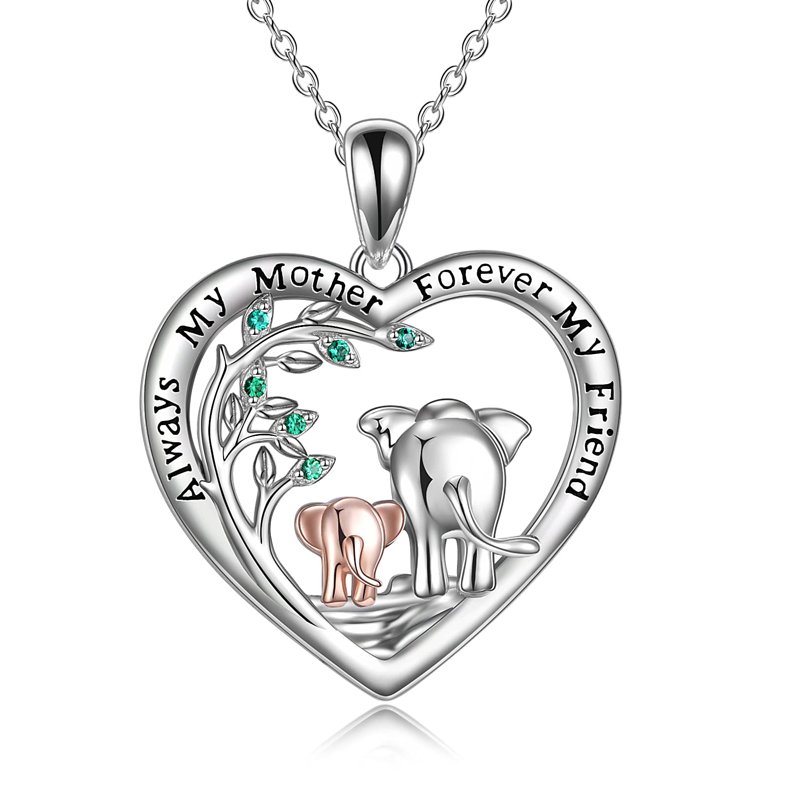 YFN Elephant Necklace 925 Sterling Silver Mother and Daughter Pendant Tree of Life Jewellery Heart Gifts for Women Mum Grandmother โ image 1